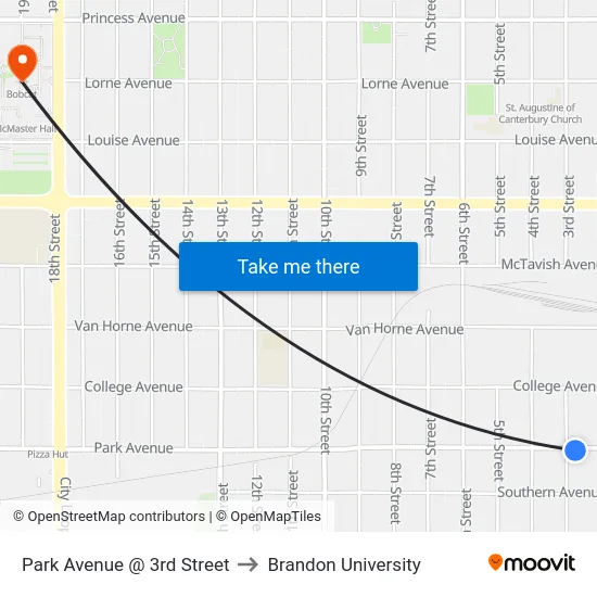 Park Avenue @ 3rd Street to Brandon University map