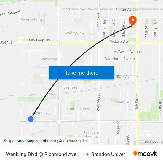 Wankling Blvd @ Richmond Avenue to Brandon University map
