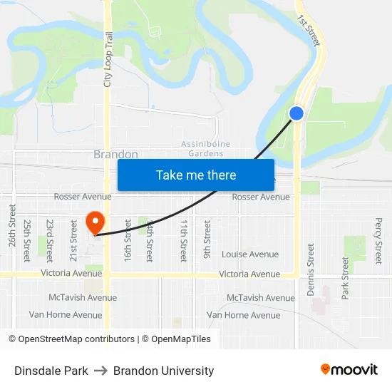 Dinsdale Park to Brandon University map