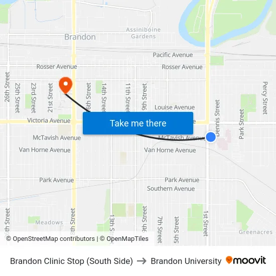 Brandon Clinic Stop (South Side) to Brandon University map