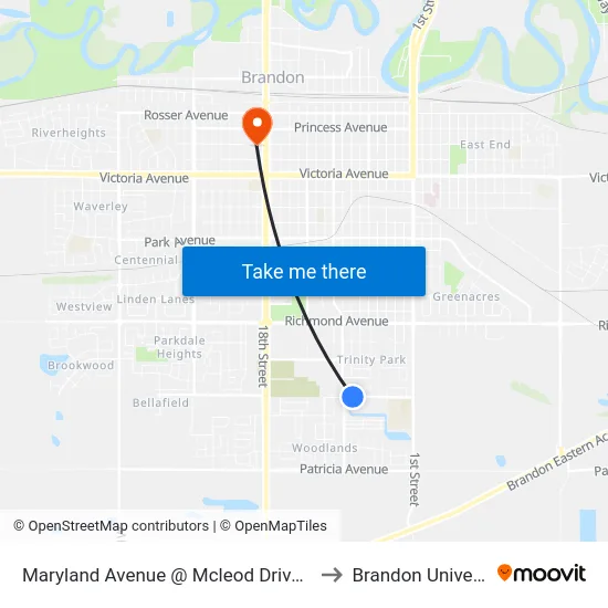 Maryland Avenue @ Mcleod Drive (East) to Brandon University map