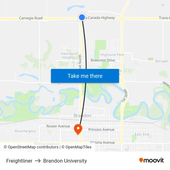 Freightliner to Brandon University map