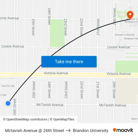 Mctavish Avenue @ 26th Street to Brandon University map