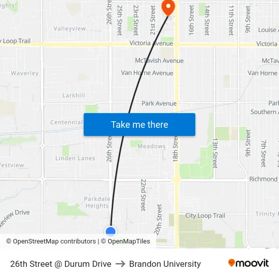 26th Street @ Durum Drive to Brandon University map