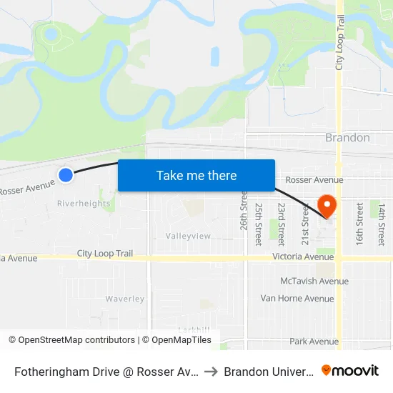 Fotheringham Drive @ Rosser Avenue to Brandon University map