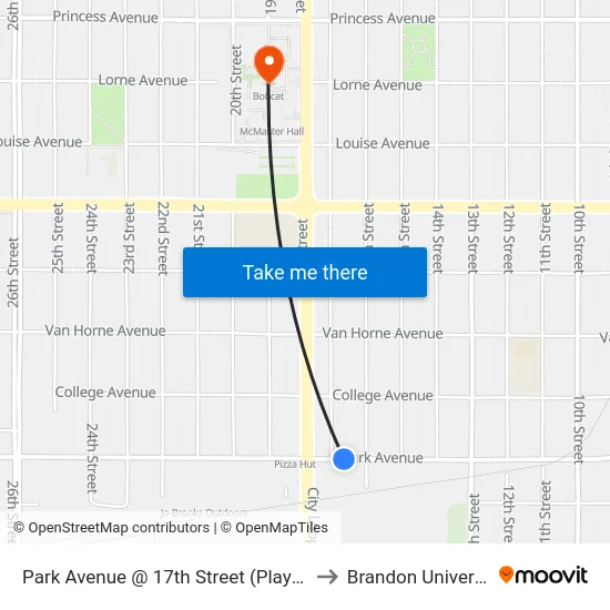 Park Avenue @ 17th Street (Playtime) to Brandon University map