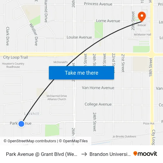 Park Avenue @ Grant Blvd (West) to Brandon University map