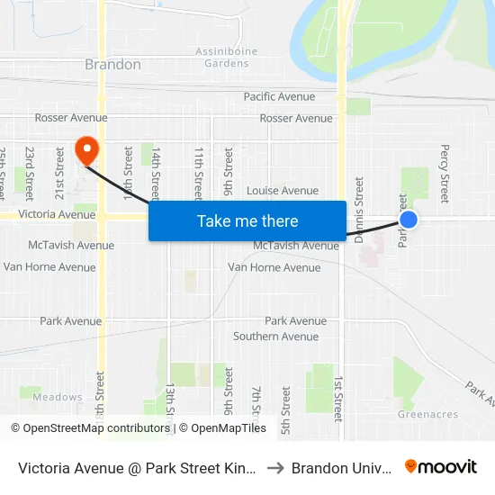 Victoria Avenue @ Park Street King George to Brandon University map