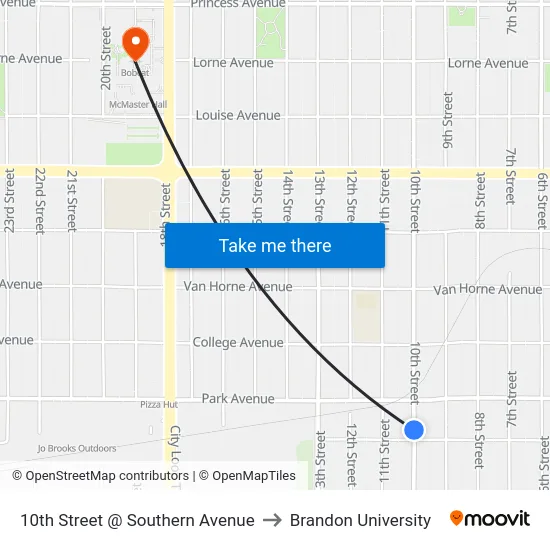 10th Street @ Southern Avenue to Brandon University map