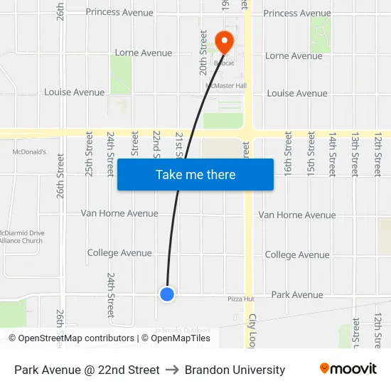 Park Avenue @ 22nd Street to Brandon University map