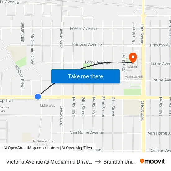 Victoria Avenue @ Mcdiarmid Drive (North Side) to Brandon University map
