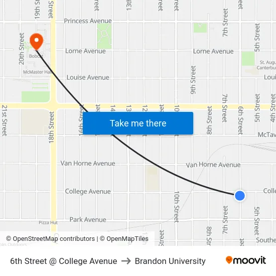 6th Street @ College Avenue to Brandon University map