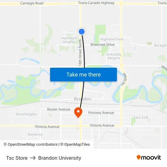 Tsc Store to Brandon University map