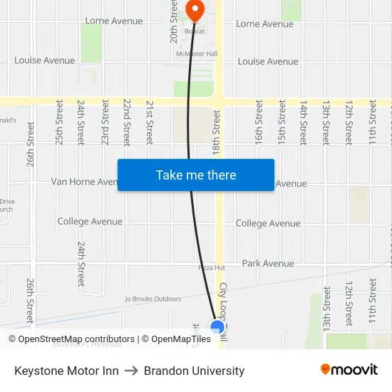 Keystone Motor Inn to Brandon University map