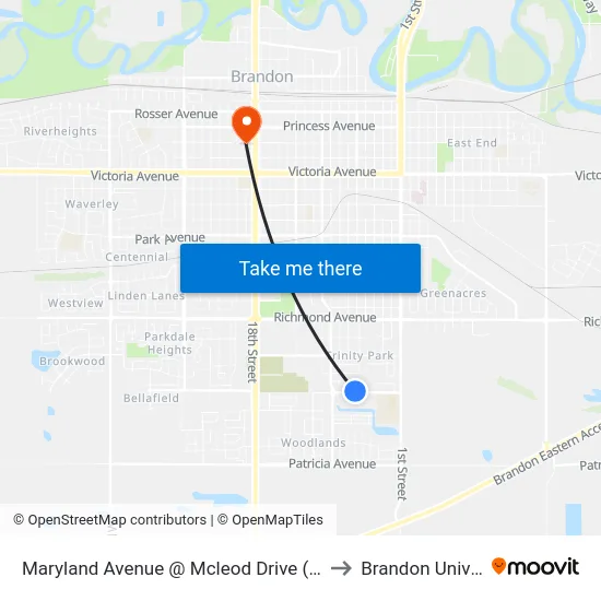Maryland Avenue @ Mcleod Drive (North Side) to Brandon University map