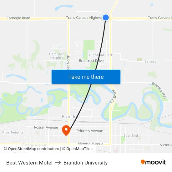 Best Western Motel to Brandon University map