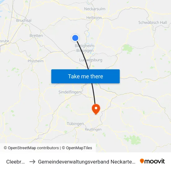 Cleebronn to Gemeindeverwaltungsverband Neckartenzlingen map