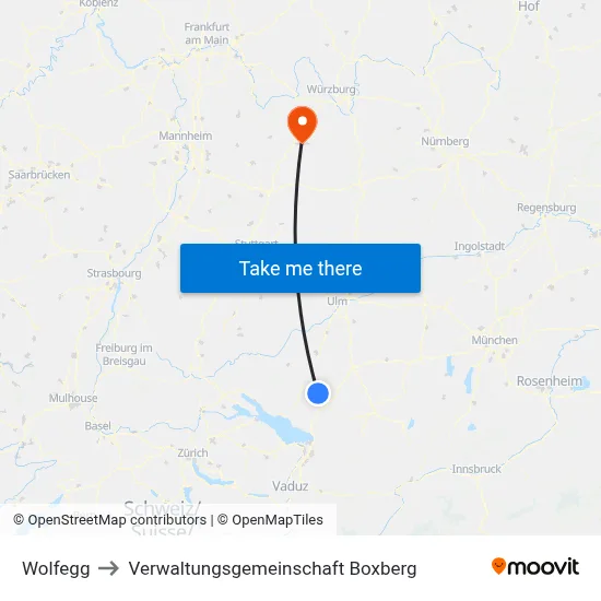 Wolfegg to Verwaltungsgemeinschaft Boxberg map