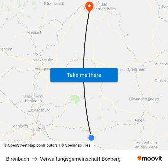 Birenbach to Verwaltungsgemeinschaft Boxberg map