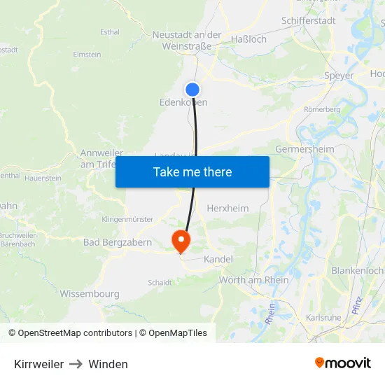 Kirrweiler to Winden map