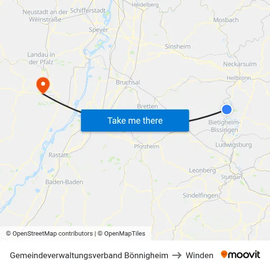 Gemeindeverwaltungsverband Bönnigheim to Winden map