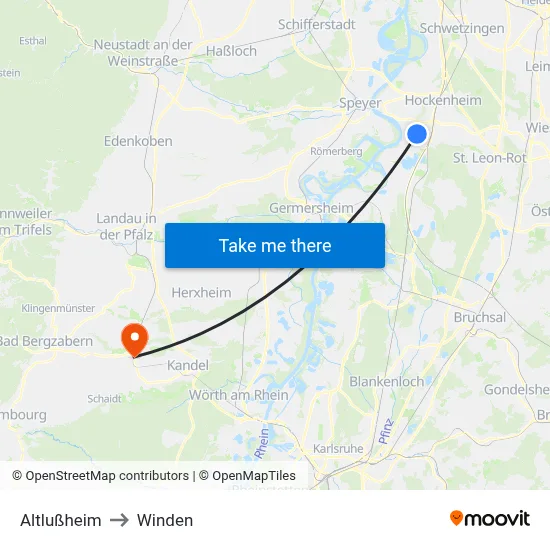 Altlußheim to Winden map