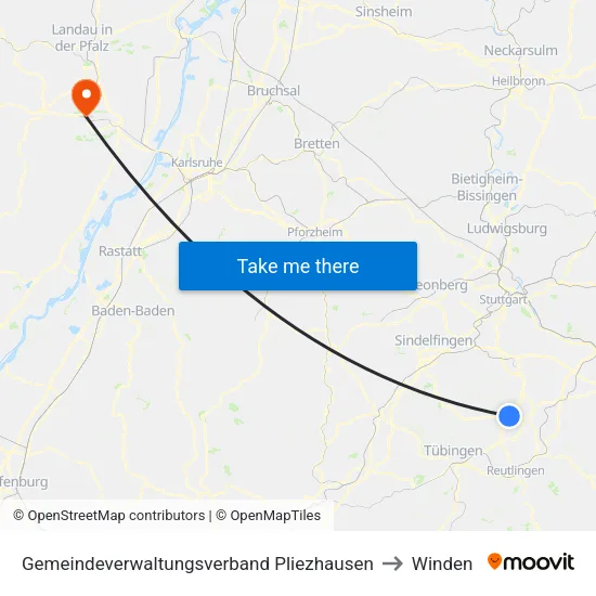 Gemeindeverwaltungsverband Pliezhausen to Winden map
