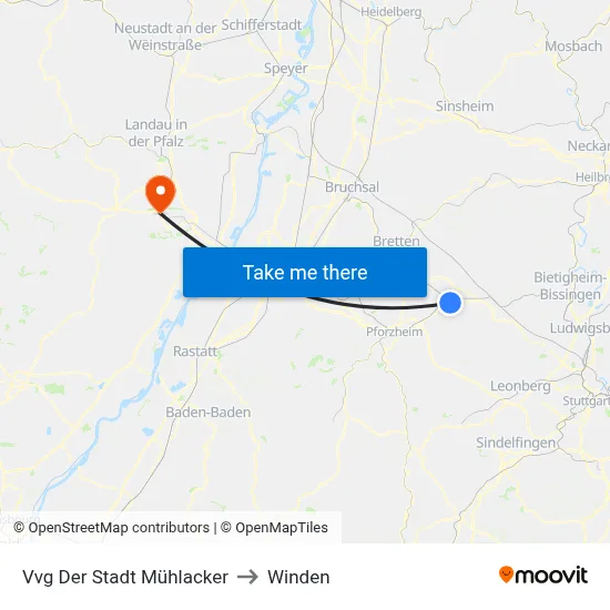 Vvg Der Stadt Mühlacker to Winden map