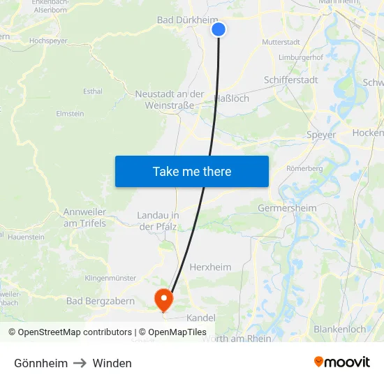 Gönnheim to Winden map