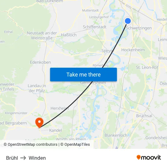 Brühl to Winden map