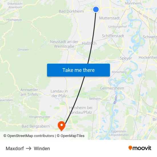 Maxdorf to Winden map