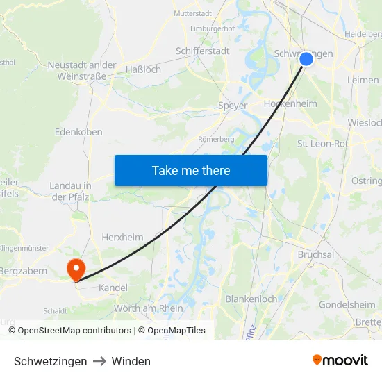 Schwetzingen to Winden map