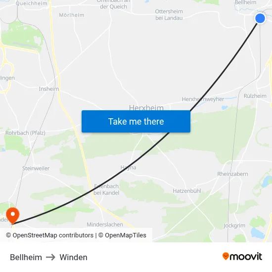 Bellheim to Winden map