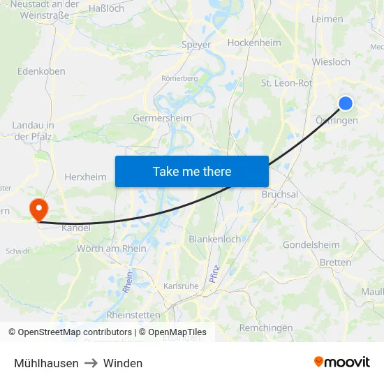 Mühlhausen to Winden map