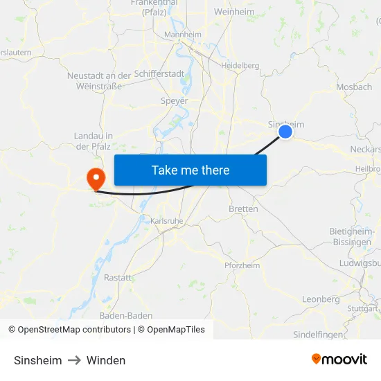 Sinsheim to Winden map