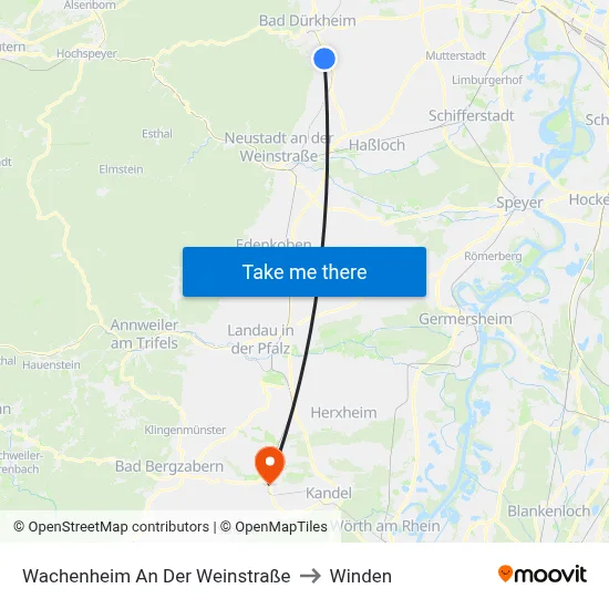 Wachenheim An Der Weinstraße to Winden map