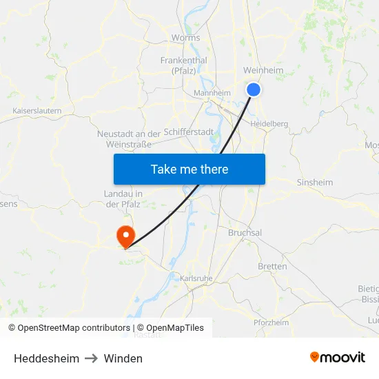 Heddesheim to Winden map