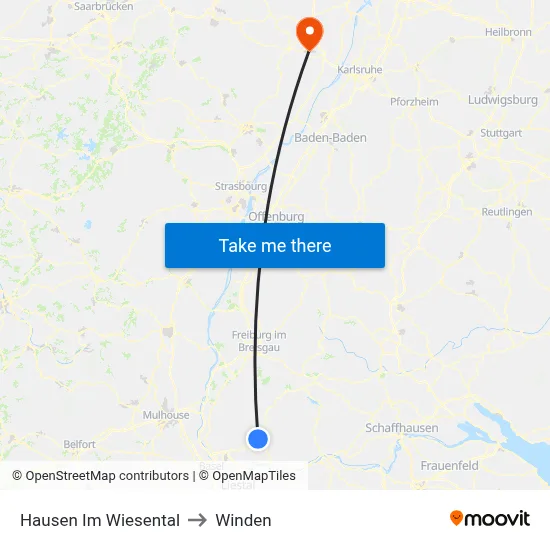 Hausen Im Wiesental to Winden map