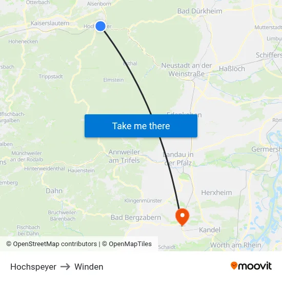 Hochspeyer to Winden map