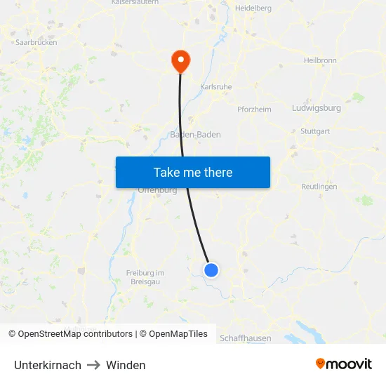 Unterkirnach to Winden map