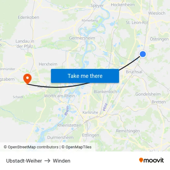 Ubstadt-Weiher to Winden map