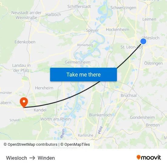 Wiesloch to Winden map