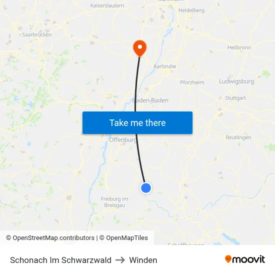 Schonach Im Schwarzwald to Winden map
