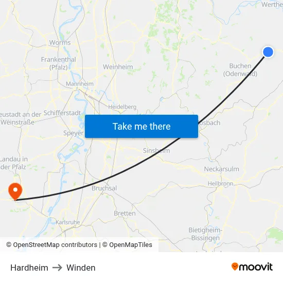 Hardheim to Winden map