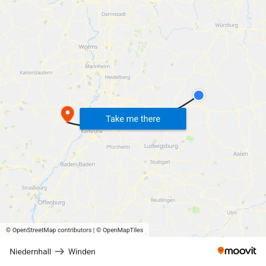 Niedernhall to Winden map