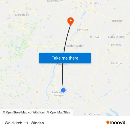 Waldkirch to Winden map