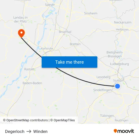 Degerloch to Winden map