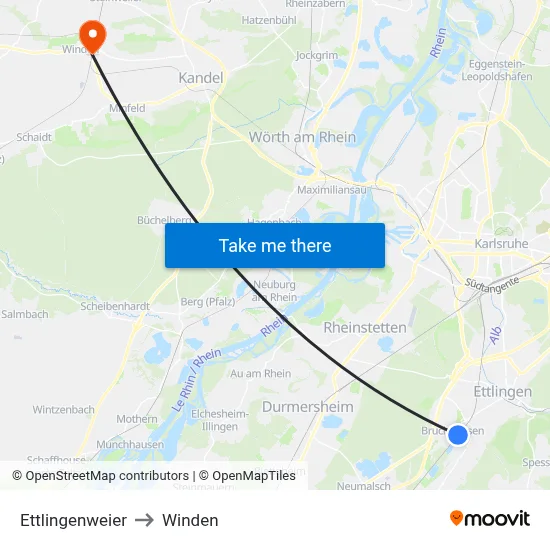 Ettlingenweier to Winden map