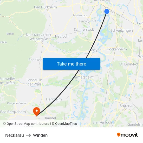 Neckarau to Winden map