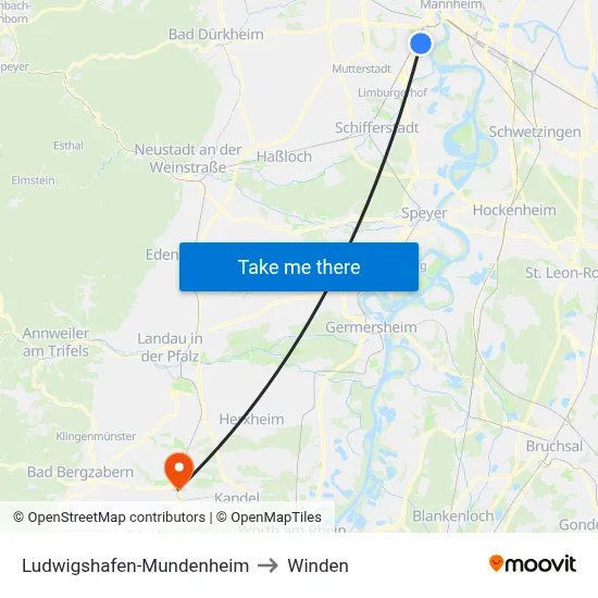 Ludwigshafen-Mundenheim to Winden map